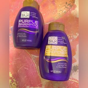 🛍️Pro Silk Salon Purple  Shampoo &Conditioner Coconut Oil & Shea Butter 14OZ